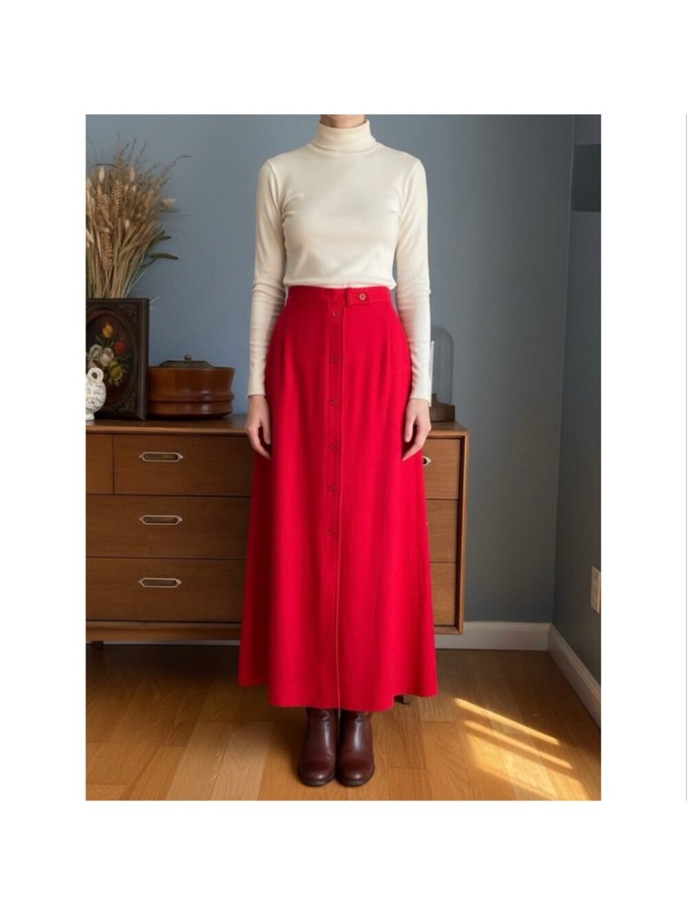 Vintage Pendleton Red Wool Button Front Maxi Skirt